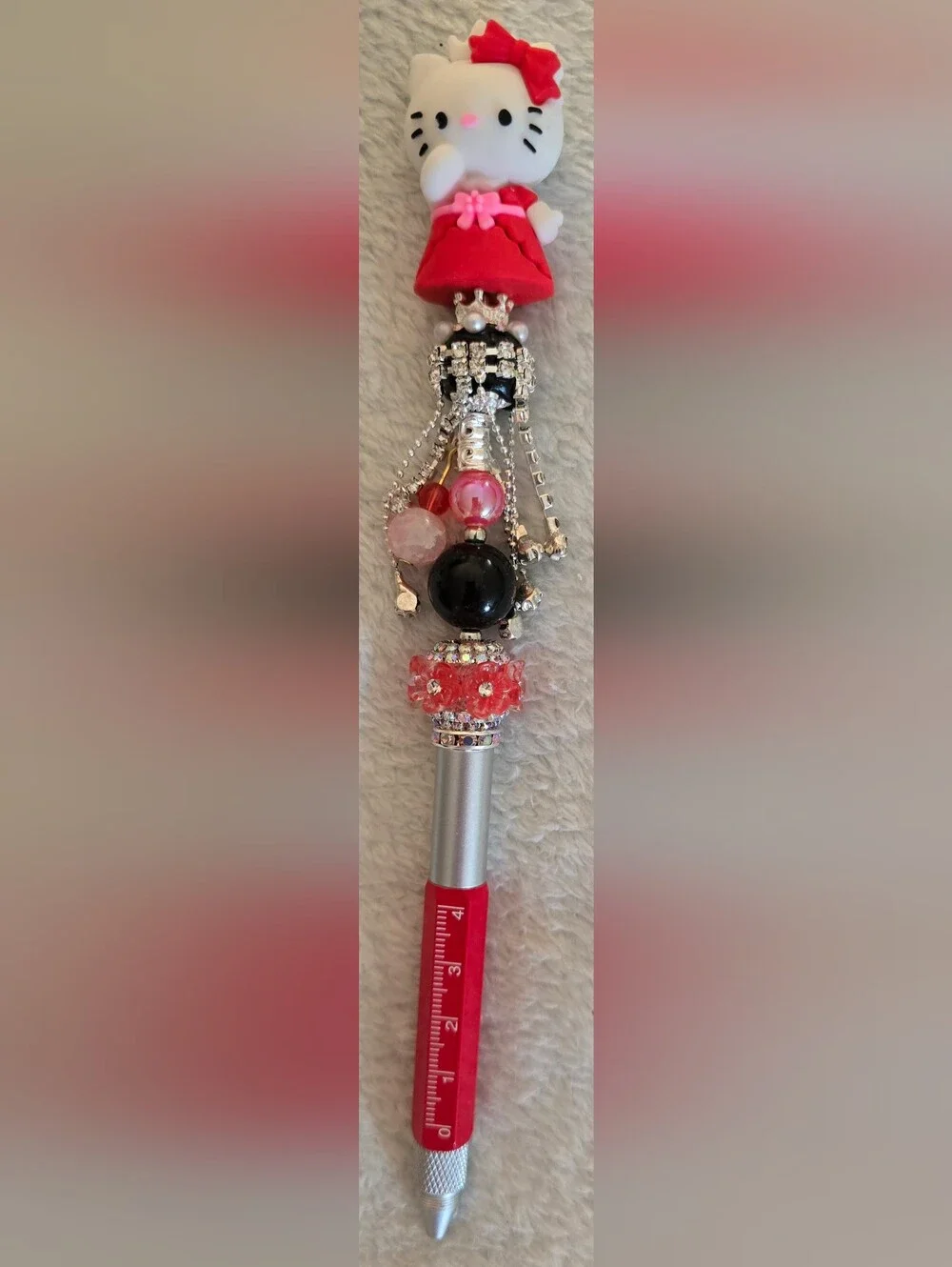 Red & White Beaded Pen - Hello Kitty